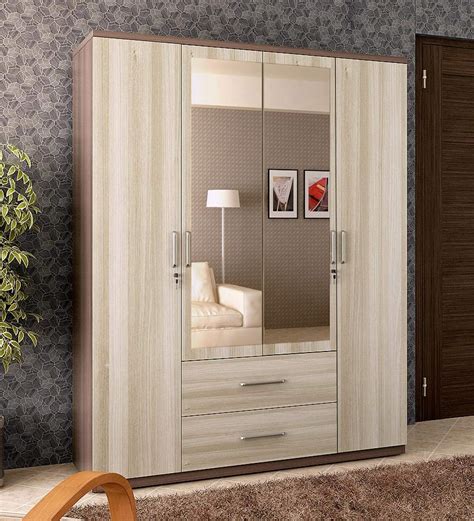 Buy Kosmo 4 Door Wardrobe In Natural Finish With Mirror At 48 Off By