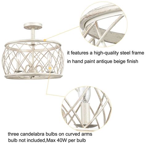 Modern Farmhouse Drum Semi Flush Ceiling Light Metal Cage Shade