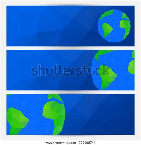 Vector Set Blue World Globe Banners Stock Vector Royalty Free