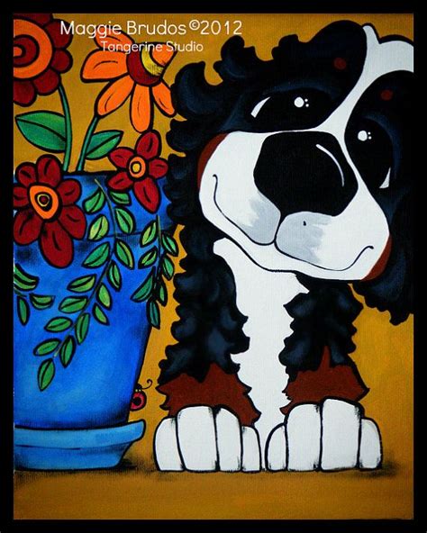 Puppy Bernese Mountain Dog Whimsical Garden Flower Art Dog Etsy