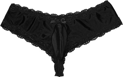Zdhoor Men Lace Satin Bikini Briefs Sissy Pouch Panties Crossdress Underwear Maid Lingerie