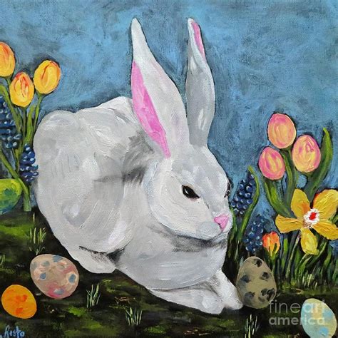 Easter Bunny Painting By Reina Resto Fine Art America