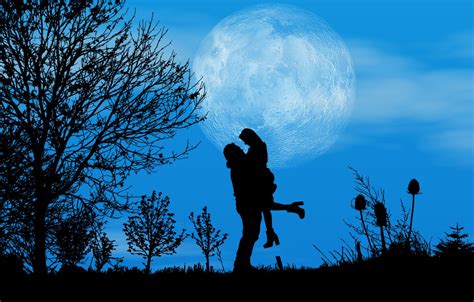Wallpaper Night The Moon Romance Pair Silhouettes Date Images For