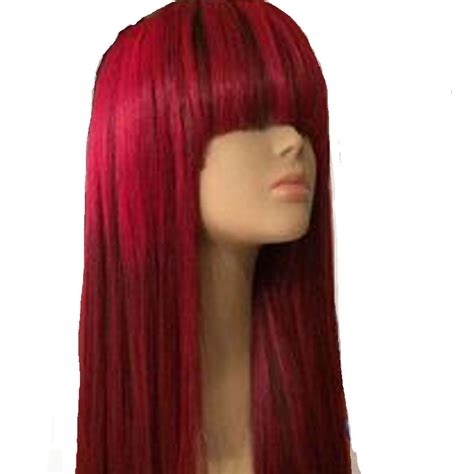 99j Red Human Hair Wig Burgundy Lace Front Wig With Bangs Straight Hair