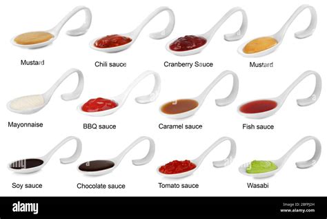 Set Of Different Sauces With Names On White Background Stock Photo Alamy
