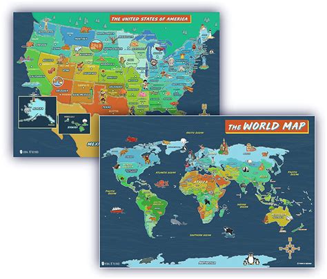Buy Usa And World Map Poster 2 Pack For Kids Laminated Extra Large