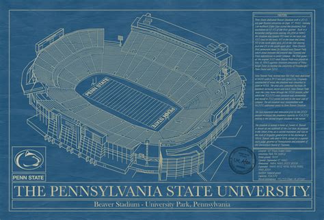Penn State University Beaver Stadium Blueprint Art Stadium