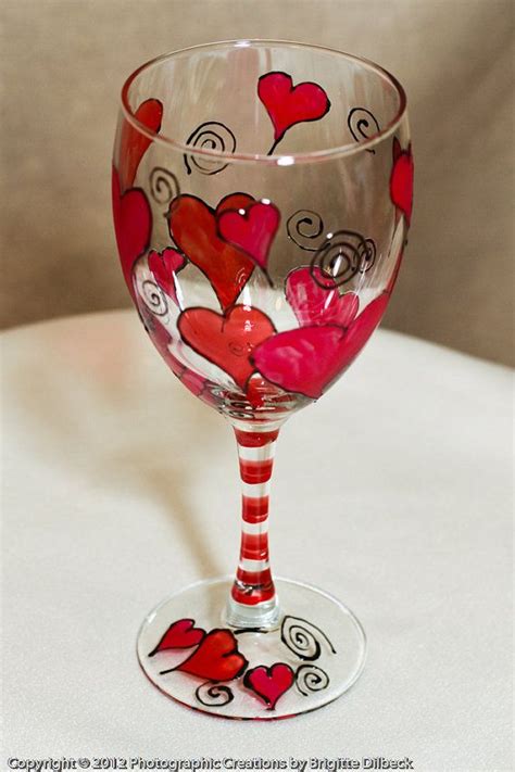 Hand Painted Heart Wine Glasses Sold In Pairs Perfect Valentines Day