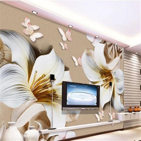 3d Custom Photo Wallpaper Wall Murals Wall Stickers Embossed Lily