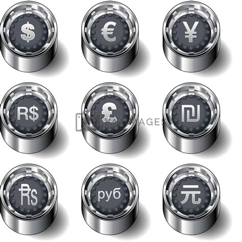 International Currency Symbol Icons On Rubber Vector Buttons By