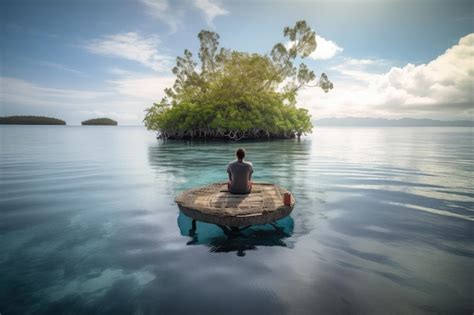 Premium Ai Image Person Meditating On The Serene Float Island With