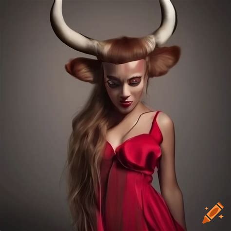 Photorealistic Portrait Of A Young Woman With Cow Horns