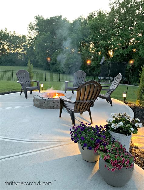 Our Round Patio Fire Pit With Adirondack Chairs Thrifty Decor Chick