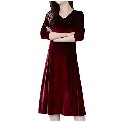 Tailored Winter Women V Neck Velvet Long Sleeve Slim High Waist Midi Dress Cocktail Dress