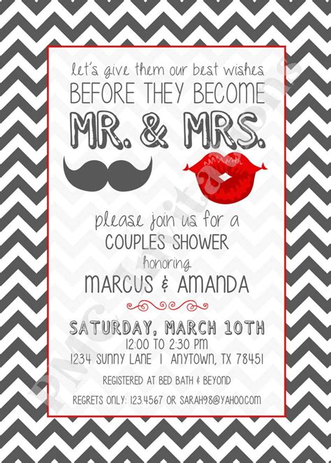 custom printed mr and mrs couples shower invitation gray and etsy