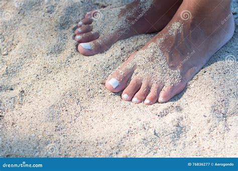 Bare Woman S Foot On The Sandy Beach Stock Image Image Of Polish