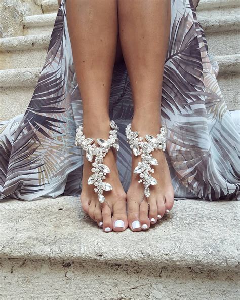 beach wedding barefoot sandals bridal feet jewelry boho slave anklet