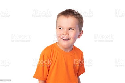 Little Cute Boy Making Funny Faces Isolated On White Background Stock