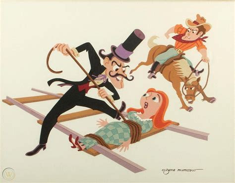 Damsel in Distress Tied to Rail Tracks Original American Illustration