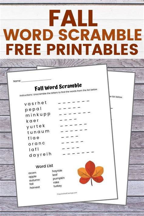 Fall Word Scramble Free Printable With Answer Key