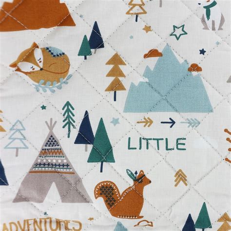 Reversible Quilted Fabric Little Adventures White