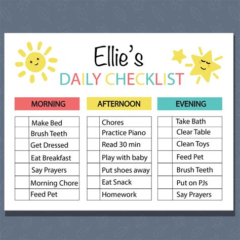 Kids Daily Checklist Responsibility Chart To Do List Etsy