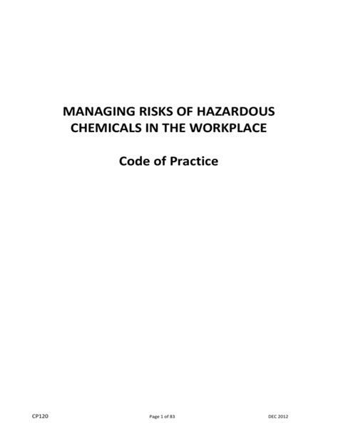 Managing Risks Of Hazardous Chemicals In The Workplace