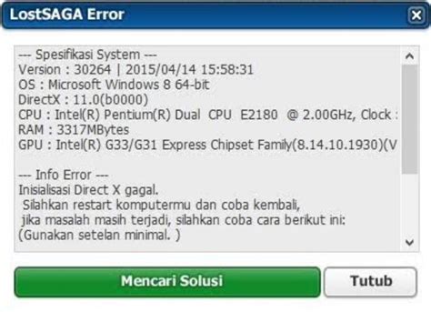 Jika masih tidak bisa juga, silahkan uninstall lost saga, kemudian hapus folder dan bersihkan registry yang berhubungan dengan lost saga dari instalasi sebelumnya. Cara Mengatasi Error Pada Game Lost Saga Terbaru - AFIF ...