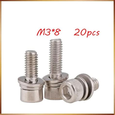 free shipping 20pcs m3 8mm m3 8mm 304 stainless steel inner hex bolt hexagon combination socket