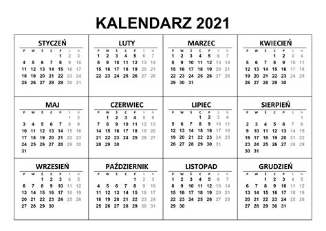 Kalendarz Poziomy 2021 Kalendarz Jan 2021