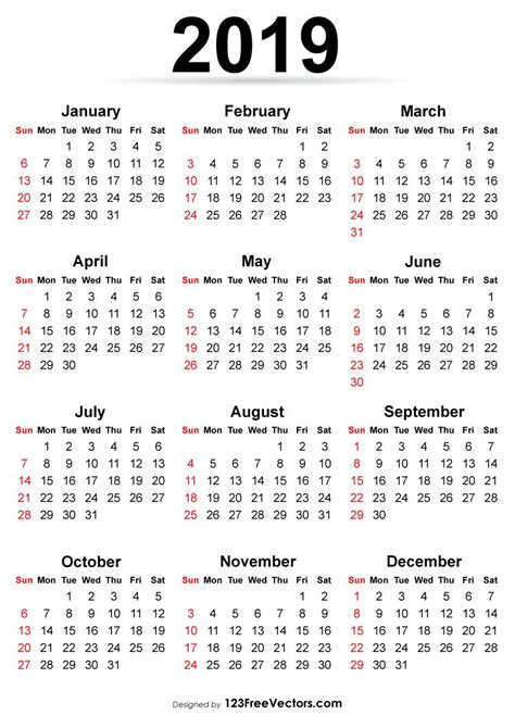 Printable Calendar 2019 Printable Yearly Calendar Calendar 2019 With