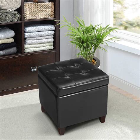 homebeez tufted faux leather storage ottoman square cube foot rest stool with flip top black