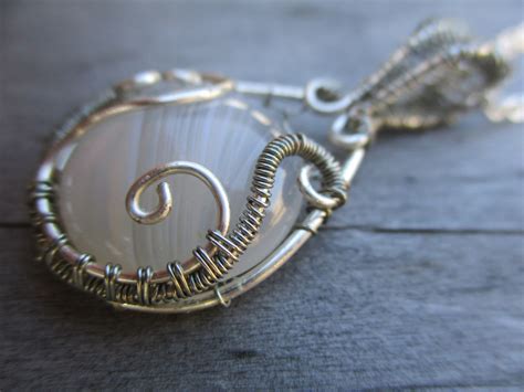 Wire Wrapped Pendant Handmade Necklace Silver Plated Etsy