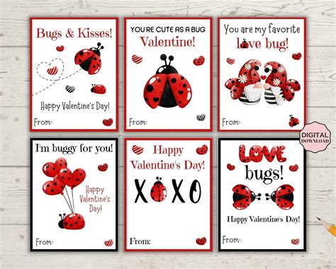 Ladybug Printable Valentine Card Kids Printable Valentine Etsy