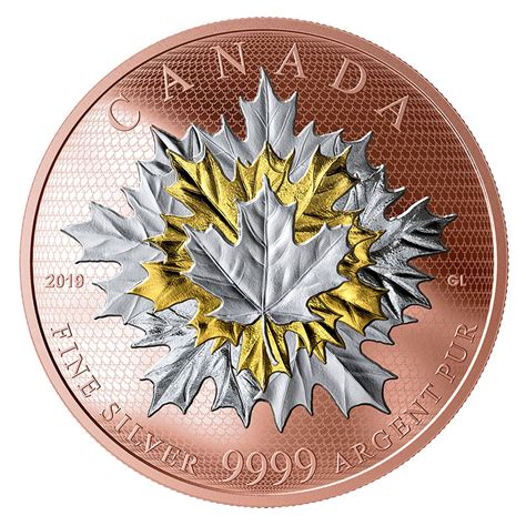 2019 Canadian 50 Maple Leaves In Motion 5 Oz Reverse Rose Gold Plated