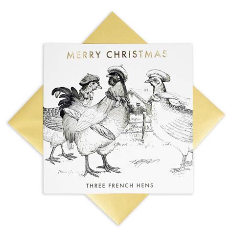 Luxury Christmas Card Three French Hens By Bird Brain London