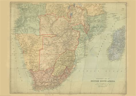 Stanfords Map Of British South Africa 1894 A1 Wall Map Paper