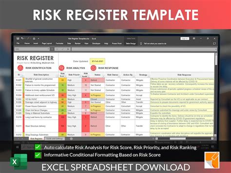 Risk Register Template Risk Management Spreadsheet Pmbok Etsy Australia