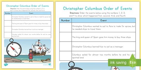 Christopher Columbus Order Of Events Activity Teacher Made