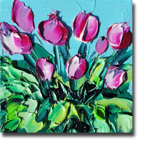 Tulips Original Oil Painting Palette Knife Painting Art B Sasik
