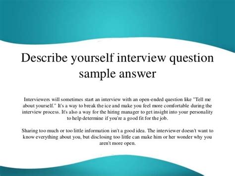 Describe Yourself Interview Question Sample Answer