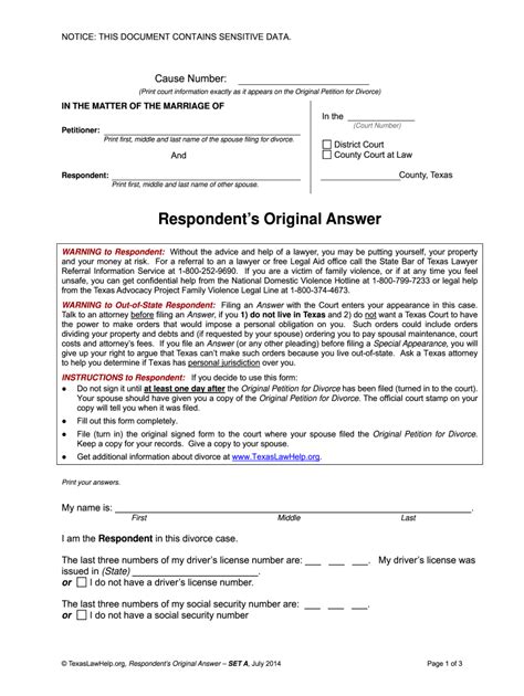Original Answer Divorce Texas Fill Out Sign Online DocHub