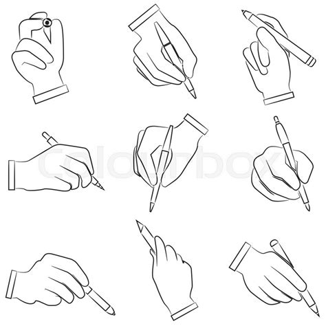 Sketch Hand Holding Pen Set Stock Vector Colourbox