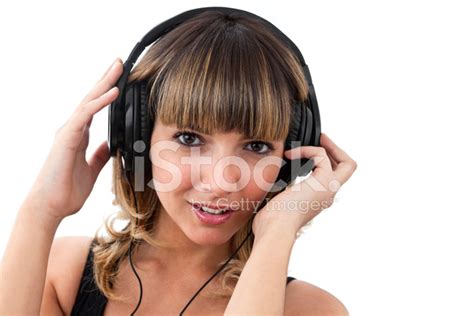 Attractive Young Woman Wearing Headphones Stock Photo Royalty Free