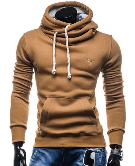 Buy Whole Colored Drawstring Casual Hoodie Camel Brown 3104901012