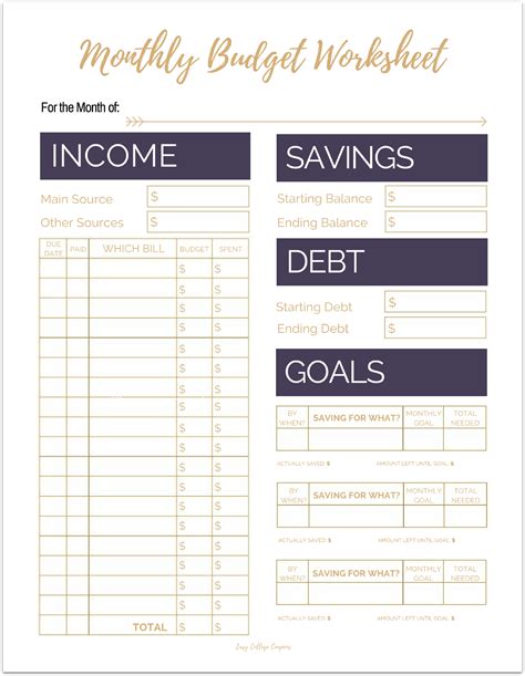 Free Printable Monthly Budget Template