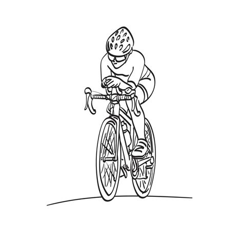 Line Art Sportive Girl Riding A Bike On The Road Illustration Vector Hand Drawn Isolated On