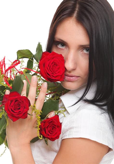 Attractive Young Woman Holding A Red Rose Stock Image Image Of Fashion Closeup 27376139