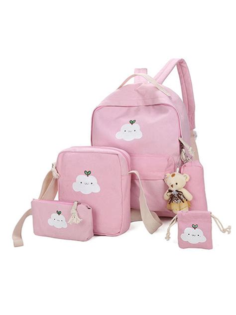 Lowestbest Lowestbest 5pcssets Canvas School Backpacks For Teenage