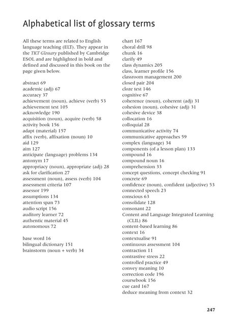 Alphabetical List Of Glossary Terms The Tkt Course Modules 1 2 And 3